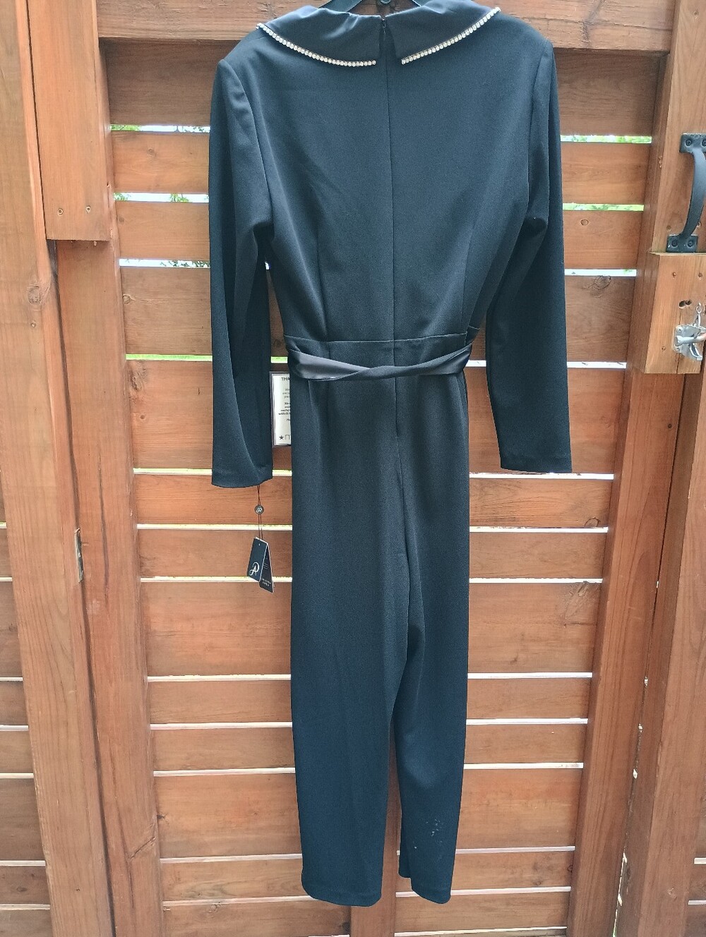 Adrianna Papell Women's Black Crystal Embellished Tuxedo Jumpsuit Size 14 - Picture 5 of 13